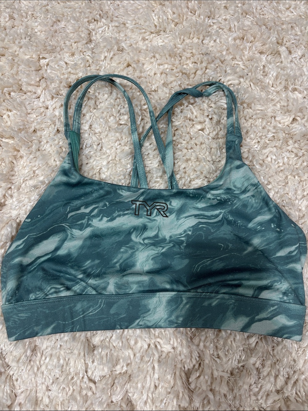 TYR Teal Marble Strappy Sports Bra